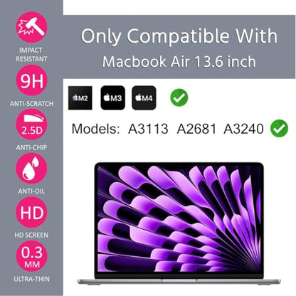 Tempered Glass Screen Protector for MacBook Air 13/13.6 Inch, Compatible with 2026-2022 Models (A3449/A3240/A3113/A2681) & M5/M4/M3/M2 Chip, 9H Hardness, Bubble Free, Anti Fingerprint - size: MacBook Air 13.6“