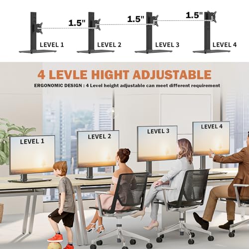 Single LCD Computer Monitor Free-Standing Desk Stand Mount Riser for 13 inch to 32 inch screen with Swivel, Height Adjustable, Rotation, Vesa Base Stand Holds One (1) Screen up to 77Lbs(HT05B-001)) - color: Black