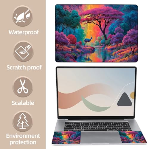 Universal Laptop Skin Sticker for 12/13/14/15.6 Inch Laptops, Reusable Vinyl Laptop Decal Cover, Waterproof Scratch Resistant Notebook Skin with 2 Wrist Pads,Psychedelic Rainbow Deer - color: Psychedelic Rainbow Deer