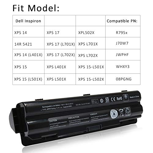 LQM 90Wh R795X Laptop Battery Replacement for Dell XPS 17 15 14 | Dell XPS 17 15 14 L701X L702x L501X L502x L401X Fit 312-1123 312-1127 453-10186 J70W7 JWPHF P09E WHXY3 - color: R795X