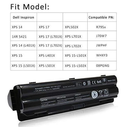 LQM 90Wh R795X Laptop Battery Replacement for Dell XPS 17 15 14 | Dell XPS 17 15 14 L701X L702x L501X L502x L401X Fit 312-1123 312-1127 453-10186 J70W7 JWPHF P09E WHXY3 - color: R795X