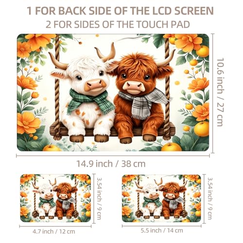 Universal Laptop Skin Sticker for 12/13/14/15.6 Inch Laptops, Reusable Vinyl Laptop Decal Cover, Waterproof Scratch Resistant Notebook Skin with 2 Wrist Pads,Highland Cows Cute - color: Highland Cows Cute