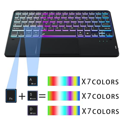 SNOODU for 2024 iPad Pro 11 inch (M4) Trackpad Keyboard Case: 3 Zone 7 Colors Backlit Detachable Keyboard with Touchpad for iPad Pro 11" M4 2024, Wireless Keyboard Folio Book Cover with Pencil Holder