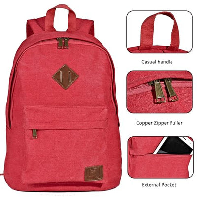 Durable Canvas College Rucksack Laptop Excursion Backpack Travel Notebook School Backpack Bookbag For Men Women Red Factory Directly - color: Red