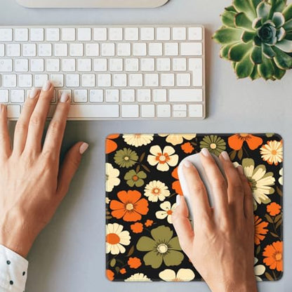 Retro Mid-Century Floral Gaming Computer Keyboard Cute Mouse Pad with Anti-fray Stitching, Premium-Textured Alfombrilla para Mouse with Non-Slip Rubber Base, 10 x 12 inch - color: Retro Mid-Century Floral