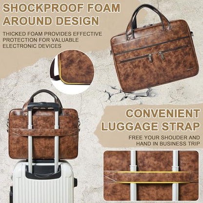 Shrrie Leather Messenger Bag for Men&Women 16 inch Laptop Bag,Water-Resistant Retro Leather Briefcase for Men Business,Work - color: Brown