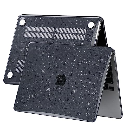EooCoo Case for MacBook Air 15 inch M5 M4 M3 M2 2026-2023, Sparkly Black | Easy to Install, Sturdy, Plastic Hard Shell Case & Keyboard Cover & Screen Protector, Model: A3448 A3241 A3114 A2941 - color: Sparkly Black