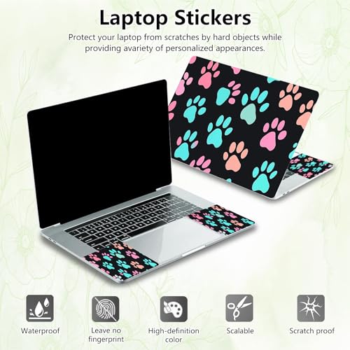 Laptop Skin Sticker Decal, Universal Reusable Vinyl Laptop Cover for 12" 13" 13.3" 14" 15" 15.4" 15.6" Notebook PC, Waterproof Scratch-Resistant with 2 Wrist Pads, Easy to Apply & Remove,Dog Paw Print - color: Dog Paw Print