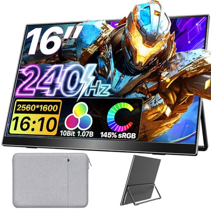Upperizon Portable Monitor 16 inch 2K QHD 2560X1600 145% sRGB 240 Hz HDR HDMI USB-C Travel Monitor for Laptop MacBook PC Surface PS5 Xbox, External Display with Kickstand & Speakers, VESA Compatible - size: 16 inches