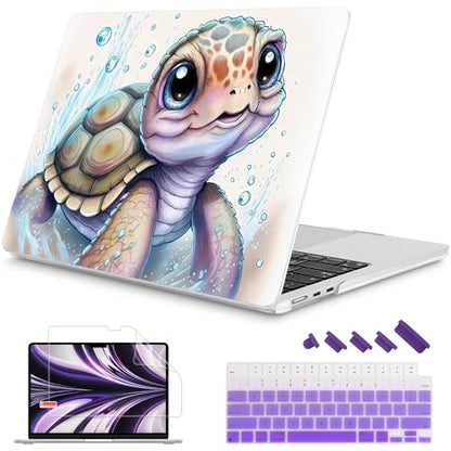Mektron for 2026/2025/2024/2023 MacBook Air 15 INCH M5 A3448 /M4 A3241 /M3 A3114 /M2 A2941 Case, Printed Plastic Hard Shell Cover with 15.3" Liquid Retina Display Touch ID, Cute Turtle - color: Cute Turtle