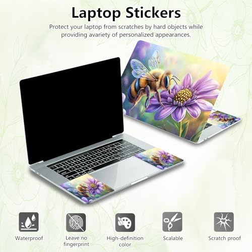 Laptop Skin Sticker Decal, Universal Reusable Vinyl Laptop Cover for 12" 13" 13.3" 14" 15" 15.4" 15.6" Notebook PC, Waterproof Scratch-Resistant with 2 Wrist Pads, Easy to Apply & Remove,Bee Flower - color: Bee Flower