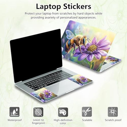 Laptop Skin Sticker Decal, Universal Reusable Vinyl Laptop Cover for 12" 13" 13.3" 14" 15" 15.4" 15.6" Notebook PC, Waterproof Scratch-Resistant with 2 Wrist Pads, Easy to Apply & Remove,Bee Flower - color: Bee Flower