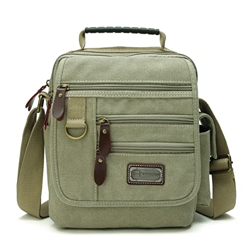 Mens bag Canvas Shoulder Bag Small Messenger Crossbody Bag Work Bag Vintage Multi-function - color: Khaki Green