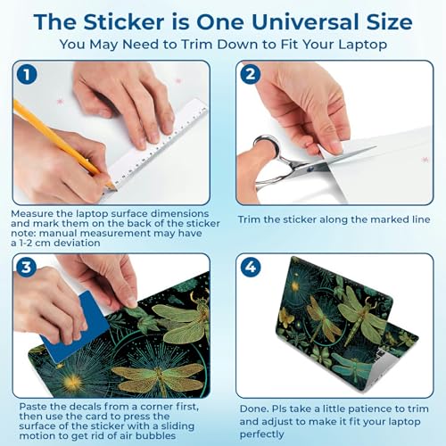 Reusable Universal Laptop Skin Sticker, Cut to Fit for 11.6–15.6 Inch Laptops, Waterproof Protective Film, No-Residue - Dragonfly Night Garden - color: Dragonfly Night Garden