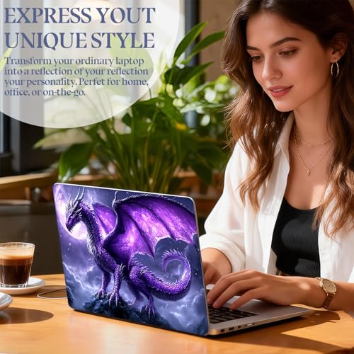 Universal Laptop Skin Sticker Decal,15.6 Inch Laptop Vinyl Cover for 13" 14" 15.6" Laptop,Scratch-Resistant Waterproof Protector Wrap,Reusable with Wrist Pads,Purple Dragon Moonlit - color: Purple Dragon Moonlit