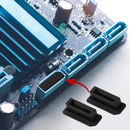 uxcell 10Pcs SATA Dust Plugs, Black Silicone Dust-Proof Stoppers for Laptop, Desktop Computer, Server SATA Ports