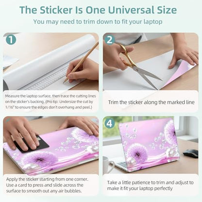 Universal Laptop Skin Decal, 3-Piece Vinyl Protector for 12 13 14 15.6" Notebook, Waterproof Anti-Scratch, Easy Trim & Bubble-Free Finish, Purple Dandelions White Pearls - color: Purple Dandelions White Pearls