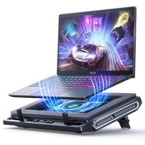 llano Laptop Cooler, Gaming Laptop Cooling Pad with 3500RPM Turbofan | 4.72 Inch External Fan Laptop Stand, Adjustable Variable Speed, Button Control, Seal Foam for Laptop13-17.3in, V10, Black