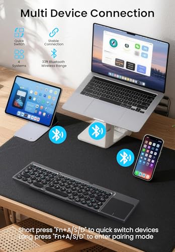 LAMA Foldable Bluetooth Keyboard with Trackpad, Wireless Portable Ultra-Slim Foldable Keyboard for iPad Tablet Smartphone iOS Android Windows PC, Grey