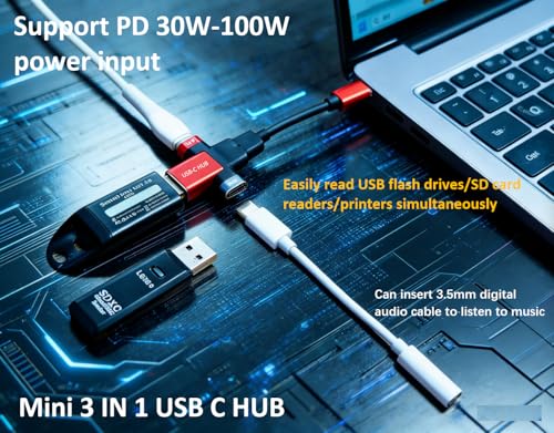 Small USB C HUB for Laptop, USB C Dongle for MacBook Pro, XPS | 60W Fast Charging USB C Docking Station, USB C Splitter for iMac, iPhone 17, XPS. with usb a to c adapter