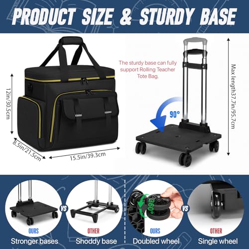 RUCYEN Rolling Teacher Tote Bag for Women Men,Large Laptop Bag With Detachable Wheels Trolley,15.6 Inch Laptop Wheeled Teacher Bag for Work Office Nursing(With a Tote Bag) - color: Golden Black+1 tote bag