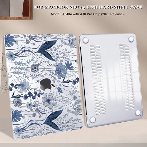 Compatible with MacBook Neo 13 inch Case A3404 Cover 2026 Release, Anti-Scratch Slim Protective Cover Pattern Plastic Hard Shell Case with Keyboard Cover & Screen Film, Wild Flowers - color: Wild Flowers