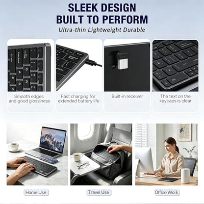 Wireless Keyboard- Mini Compact Keyboard with Media Hotkeys, Compatible with PC, Desktop, Laptop, Smart TV - color: Black