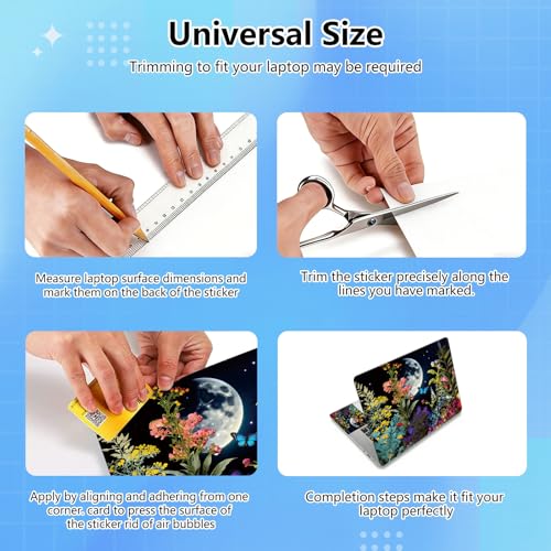 Universal Laptop Skin Sticker Decal for 11.6”12" 13" 13.3" 14" 15" 15.4" 15.6" Reusable Waterproof Scratch-Scratch Resistant Protective Vinyl Laptop Notebook Skin Stickers - Moon Flower Floral - color: Moon Flower Floral
