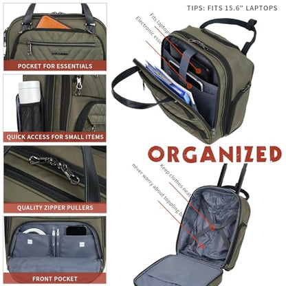 KROSER Carry On Underseat Multi-functional, 16-inch Underseater Lightweight Overnight Suitcase for Women, Olive - color: Olive