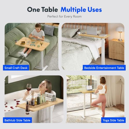FLEXISPOT H7 Adjustable Overbed Bedside Table with Wheels Pneumatic Mobile Standing Desk Laptop Desk Rolling Computer Cart Movable Table Hospital Home Use(31.5" W x 17.7" D, Maple Large) - color: Maple, size: Large