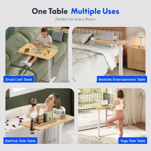 FLEXISPOT H7 Adjustable Overbed Bedside Table with Wheels Pneumatic Mobile Standing Desk Laptop Desk Rolling Computer Cart Movable Table Hospital Home Use(31.5" W x 17.7" D, Maple Large) - color: Maple, size: Large