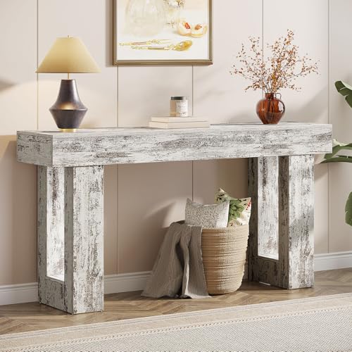 Tribesigns 63-Inch Long Console Table, Wooden Rectangular Sofa Table Behind The Couch, Farmhouse Entryway Table for Entrance, Hallway, Living Room (Distressed White) - color: Distressed White (63")
