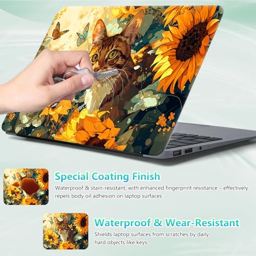Laptop Skin Sticker Decal 12"-15.6" Universal Laptop/Notebook/Netbook Vinyl - Waterproof Scratch Resistant,Fits HP Dell Lenovo MacBook,2 Free Wrist Pads,Easy Apply & Remove,Cute Cat Sunflower - color: Cute Cat Sunflower