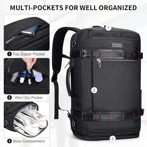 WITZMAN Travel Backpack for Men 35L TSA Friendly Flight Approved | Nylon Laptop Backpack Multi-pocket Fits 16 Inch, Carry-on Luggage, Shoe Compartment, For Business Trip, Vacation, B718 Black - color: Black