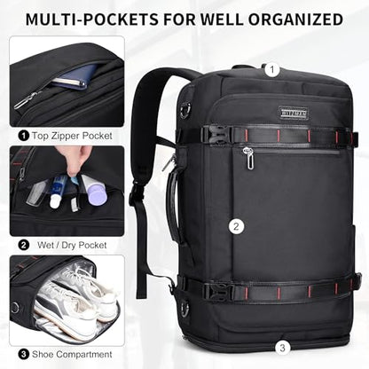 WITZMAN Travel Backpack for Men 35L TSA Friendly Flight Approved | Nylon Laptop Backpack Multi-pocket Fits 16 Inch, Carry-on Luggage, Shoe Compartment, For Business Trip, Vacation, B718 Black - color: Black