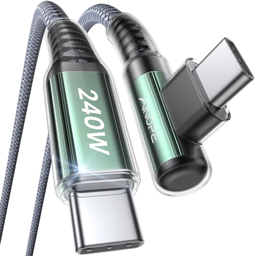 AINOPE 240W High Speed USB C Cable [3.3ft] USBC to USBC Cable, Right Angle C to C Cable Fast Charging Compatible with iPhone 16 Charger Cord, iPad Pro,MacBook Air 2024 M4,Samsung Galaxy S24, Grey - color: Grey, size: 3.3FT