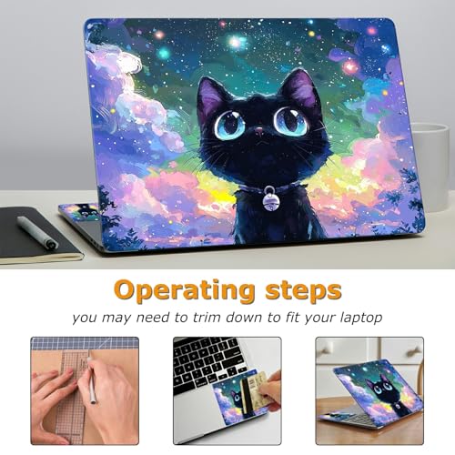 Universal Laptop Skin Sticker with 2 Wrist Pad Decals, 3-Piece Removable Vinyl Laptop Cover, Nebula Cat Waterproof Anti-Scratch, Easy-Trim Fit for 13.3" 14" 15.6" Laptops - color: Nebula Cat