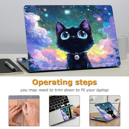 Universal Laptop Skin Sticker with 2 Wrist Pad Decals, 3-Piece Removable Vinyl Laptop Cover, Nebula Cat Waterproof Anti-Scratch, Easy-Trim Fit for 13.3" 14" 15.6" Laptops - color: Nebula Cat