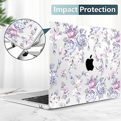 TWOLSKOO for MacBook Air 13 inch Case M5 2026 M4 2025 M3 M2 2024-2022 A3449 A3240 A3113 A2681, Plastic Hard Shell & Keyboard Cover & Screen Film for MacBook Air 13.6 inch Case, Purple Peony - color: Purple Peony