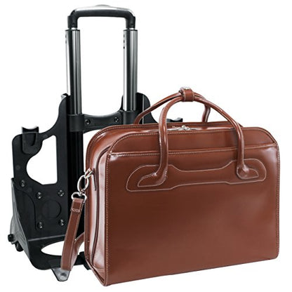 McKlein WILLOWBROOK, 17" Leather Detachable -Wheeled Ladies' Laptop/Computer & Tablet Business Briefcase Bag/Women's Rolling Overnight Travel Bag, Removable trolley case - color: Brown, size: 18"x8.75"x14.5"