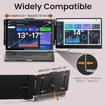 ROYY Laptop Screen Extender, 14" Portable Laptop Monitor FHD 1080P IPS, 180° Rotation Dual Screen, One Cable Plug & Play, Extra Compatible with Windows/Mac/Android/Switch/PS Fits 13"-17" Laptops - size: 14" Screen Extender