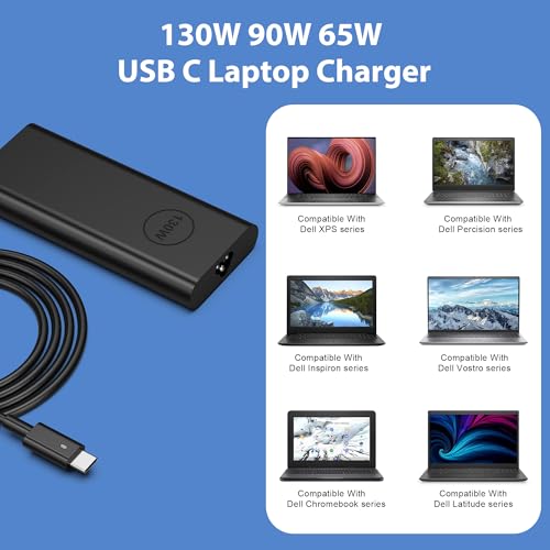 130W USB C Laptop Charger Compatible with Dell XPS 15 17 2in1 9575 9500 9700 Latitude 5280 5420 7210 7410 7480 Precision 5530 2in1 5550 5750 3560 DA130PM170 Power Adapter Cord Supply - color: Black3