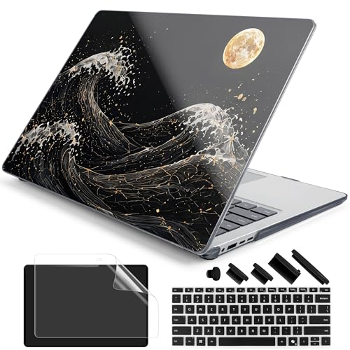 Batianda Midnight Wave Case for Microsoft Surface Laptop 15 inch | Fits Surface Laptop for Business 8th Edition 2026 & Surface Laptop 7 15" 2024, 4-in-1 Bundle, Slim Hard Shell, Precision Fit - color: Midnight Great Wave