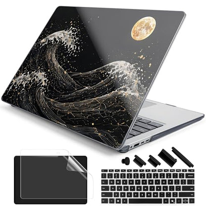 Batianda Midnight Wave Case for Microsoft Surface Laptop 15 inch | Fits Surface Laptop for Business 8th Edition 2026 & Surface Laptop 7 15" 2024, 4-in-1 Bundle, Slim Hard Shell, Precision Fit - color: Midnight Great Wave