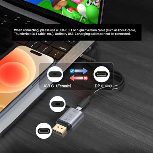 USB C to DisplayPort Adapter with USB C Video Cable, 4K@60Hz Uni-Directional USB C Female to DP Male Adapter, Thunderbolt 4/3 to DP Converter Compatible with i-/Phone 17, Galaxy, MacBok Pro- 1 Pack - size: USB C-03