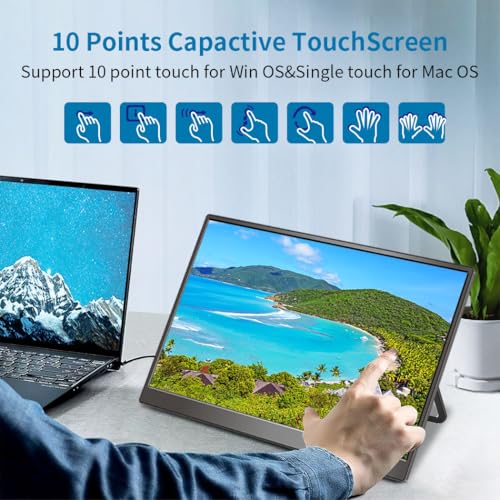 Portable Monitor Touchscreen 14",USB-C & FHD External Display 100% sRGB Anti-Glare Eye Care,Privacy Protection,Low-Power,VESA Mountable Travel Monitor for Laptop/Mac/Gaming/Office - size: 14“