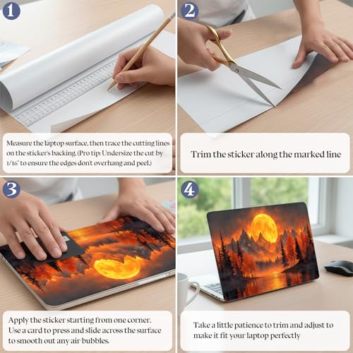 Universal Laptop Skin Sticker Decal,15.6 Inch Laptop Vinyl Cover for 13" 14" 15.6" Laptop,Scratch-Resistant Waterproof Protector Wrap,Reusable with Wrist Pads,Moonlit Mountain Lake - color: Moonlit Mountain Lake