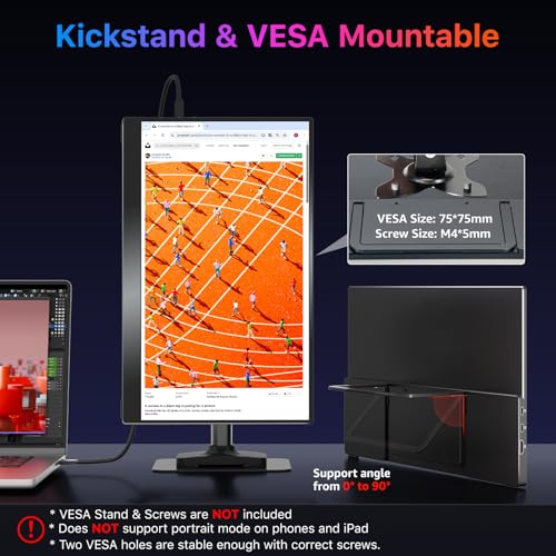 kksmart Portable Monitor 15.6 inch 4K UHD 145% sRGB 60Hz, Travel Monitor for Laptop MacBook Surface PC Xbox PS5, HDMI USB-C VESA Compatible Built-in Speaker - size: 15.6inch
