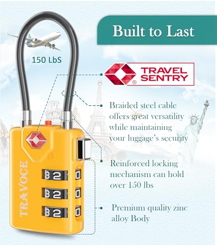 Search Alert TSA Approved Travel Combination Luggage Cable Locks for Suitcase, Gym Locker,Toolbox,Backpack 1,2,4,6 &10 pk (Three Colors) - color: Three Colors