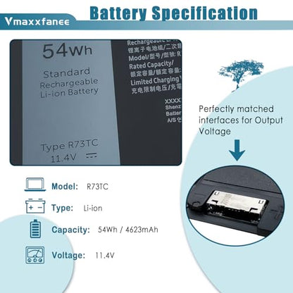 54Wh R73TC Laptop Battery Replacement for Dell Latitude 5340 5350 5440 5450 5540 5550 7455 3340 3440 3450 3540 3550 Precision 3480 3490 3580 3590 P181G P182G Series 0V042N V042N 11.4V - size: 10.37*3.38*0.18 inch R73TC
